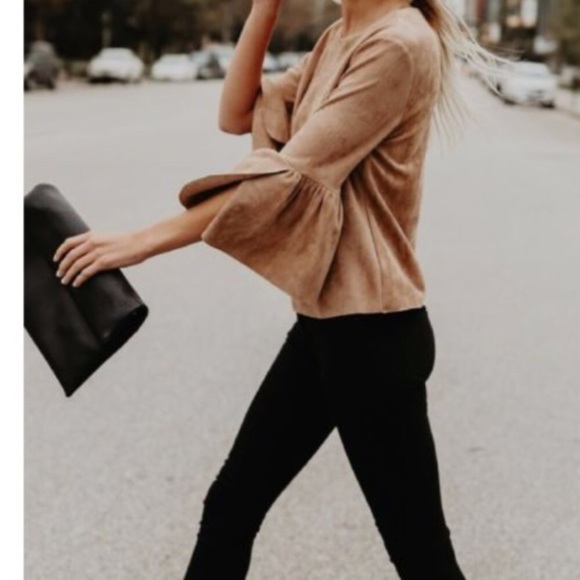 Faux Suede Bell Sleeve Top *LIQUIDATION* - Picture 2 of 8